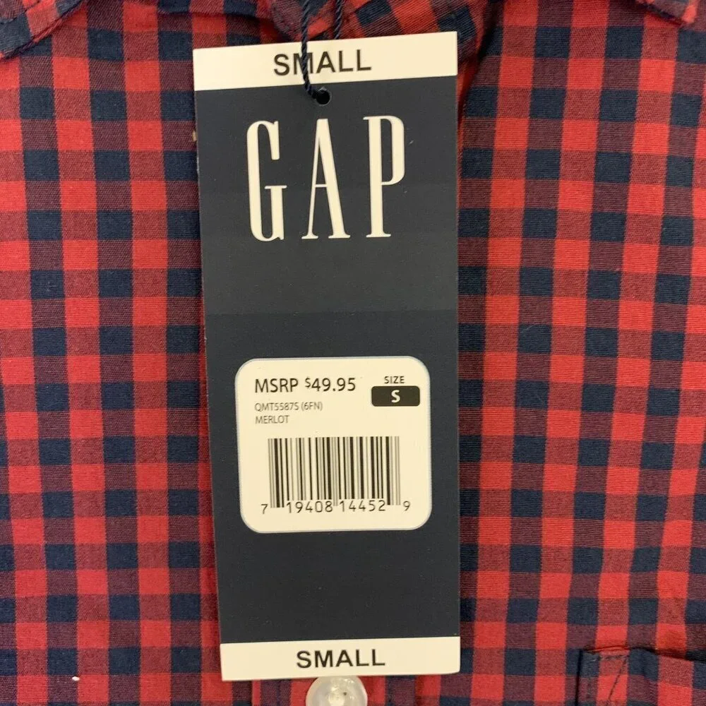 Gap Mens Long Sleeves Poplin Button Up Stretch Plaid Shirt Size S NWT $49